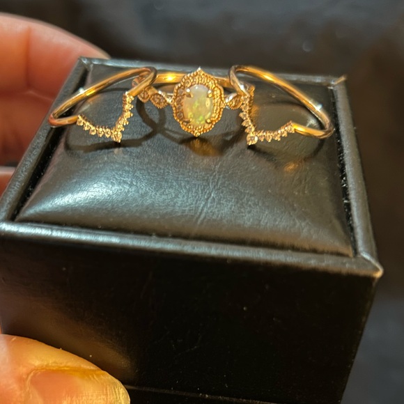 Elegant Opal and Diamond Ring in Rose Gold 3 piece bridal set
